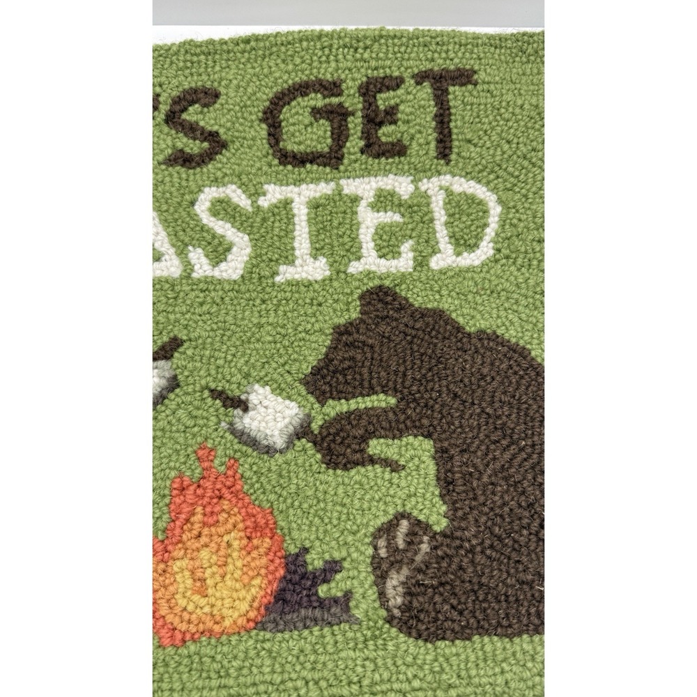 Peking Handicraft "Let's Get Toasted" Bear Campfire Hooked Two Pillow Shams Wool - Picture 11 of 12
